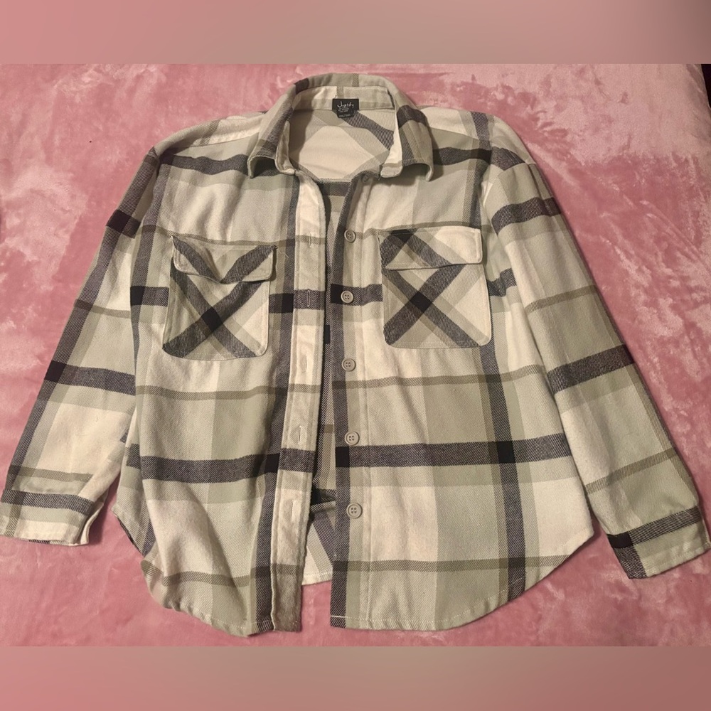 Justify Plaid Mint Green and Gray Flannel Size Medium